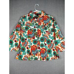 Mirror Image Womens XL Button Up Jacket Psychedelic Trippy Paisley Bright Hippie